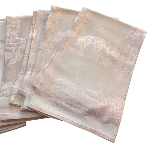 Vintage pink brocade formal dinner napkins (10) pastel textured large squares - Picture 3 of 8
